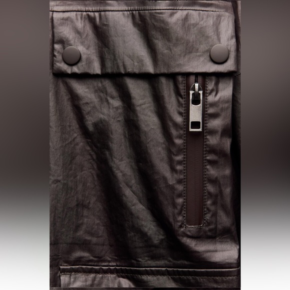 Zara Long Brown Burgundy Light Jacket High collar Drawstring Hood size XS-S NWT - Picture 10 of 16